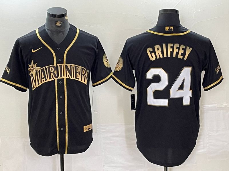 Men Seattle Mariners #24 Griffey Black gold three generations Game Nike 2024 MLB Jersey->women mlb jersey->Women Jersey